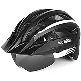 VICTGOAL Fahrradhelm MTB Mountainbike Helm mit magnetischem Visier abnehmbarer Sonnenschutzkappe und LED Rücklicht Radhelm Rennradhelm für Erwachsenen Herren Damen (L: 57-61cm, Black White)