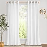 MRTREES Gardinen Leinenoptik mit Ösen Wohnzimmer Modern Vorhang Weiss Halbtransparent Ösenschal 2er Set, 225 cm Lang, 140 cm Breit, Gardine Leinen Weiß Schlafzimmer Curtains Living Room