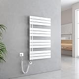 EMKE Badheizkörper Elektrisch Flach mit Thermostat 1041x600mm 600 Watt Weiß, Handtuchheizkörper Elektrisch Panel Handtuchhalter Handtuchtrokner inkl Heizstab mit timer