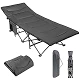 ALPIDEX Campingbett Feldbett bis 200 kg Seitentasche Bequem Auflage Weich Gepolstert Klappbar Faltbar Gästebett Liege Camping Garten, Farbe:Grey