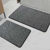 chakme Badezimmer Teppiche Sets 2 Stück, Cobblestone Memory Foam Badezimmer Matten Set dick, Anti-Rutsch-Badematten für Bad,absorbierend waschbar dunkelgrau Badteppiche für Wanne, WC und Boden