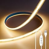 ShineBurky 5V USB COB LED Strip Warmweiß, 2M LED Streifen Dimmbar CRI93+ LED Band Beleuchtung Lichtband Dimmable Strip Light Flexibel für TV LED Hintergrundbeleuchtung Küche Schlafzimmer Deko