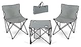 Stagecaptain CS-4547 Campingtisch mit Stühlen - 2 Faltbare Campingstühle - Tisch Camping klappbar mit Getränkehalter - Inkl. Tragetasche - Ideal für Festivals, Angeln und Camping - Grau