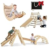 5-in-1 Montessori Klettergerüst Set: Indoor Kletterdreieck, Kletterbogen mit Kissen, Kletternetz und Rutsche für Kinder, Indoor Spielplatz 1-5 Jahre (XL-Größe)