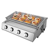 Camping Gasgrill aus Edelstahl, Tragbare 4-Kopf-Gasgrill Höhenverstellbar Kassettengrill Outdoor BBQ Campinggrill für Terrasse, Balkon und Garten 55×23cm