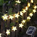 LED Lichterkette Sterne 60LED 8M/26FT Sterne Solar Lichterkette 8 Modi Wasserdicht Außen Innen Weihnachten Lichterketten Außen für Garten, Weihnachten, Party (Warmweiß)