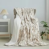 Wajade Kunstfelldecke – Sherpa Schafdecke – Comfort Luxuriöse Flauschige Kuscheldecke – weiche Decke für Couch und Bett – 160 x 200 cm – Marmor Beige
