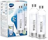 BRITA Flaschen 2er-Pack für Wassersprudler sodaONE / 2x 1 Liter Ersatzflaschen / Leichte, BPA-freie PET-Flasche im Duo-Pack / Sprudlerflaschen mit Elementen aus poliertem Edelstahl