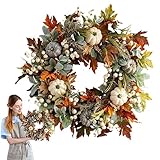 Mgichoom Herbst TürKranz WandKranz | 45cm Kranz Deko Herbst Dekoration Türkranz | Künstliches Rattan Kürbis Ahornblatt Beere Herbst TürKranz WandKranz Als Tür Fenster Wandbehang Dekoration