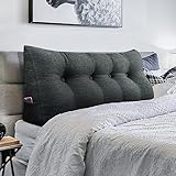 VERCART Keilkissen Bett Großes Rückenkissen Bett Kopfteil Bequemes Lesekissen für Bett und Sofa 2 in 1 Rückenlehne und Kopfkissen Couchkissen Langes XXL Lendenkissen Leinen 120cm Anthrazit