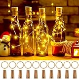 Fulighture Flaschenlicht, 2M 20 LEDs Flaschenlichterkette Kupferdraht Drahtlichterkette, Flaschenlicht Korken mit Batterie für Party Deko Weihnachten Warmweiß 10 Stück