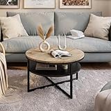 lukmebel Couchtisch rund - CIRI-X runder - Beistelltisch rund - Kaffetisch - Industrial Deko - Deko Wohnzimmer - Kleiner Beistelltisch - Sofatisch - Kleiner Tisch - Schwarz/Artisan Eiche