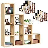 MIADOMODO® Treppenregal - Sonoma, 10 Fächer, 129,5x29x129,5 cm, für Wohnzimmer, Stabil, Offen, Freistehend, Indoor, aus MDF-Platte - Stufenregal, Raumteiler Regal, Bücherregal, Standregal