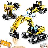 OKKIDY 3 in 1 RC Bagger Roboter Konstruktionsspielzeug Auto, 430 Stück Technik Fernsteuerung Gebäude Spielzeug für Kinder, STEM Baukästen Spielzeug Geschenke für 6 7 8 9 10 11 12+ Jahr Jungen Mädchen