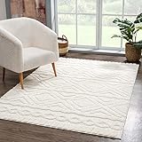 carpet city Teppich Hochflor Wohnzimmer - 120x170 cm - Einfarbig Creme - Rauten Hochtief-Muster/ 3D-Effekt - Shaggy Teppiche Schlafzimmer Boho, Scandi