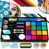 Bodypainting Schminke & Gesicht Farben Kinder Schminke Fasching Make-up Palette-Safe & ungiftig Easy Wash, 18 Farben 28 Schablonen mit 4 Pinsel für Maskerade Halloween, Karneval, Weihnachten