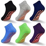 GRPSKCOS Stoppersocken Kinder Yoga Trampolin Socken Rutschfeste Socken Kinder 6 Paar Innenbereich ABS Socken für Jungen Mädchen (01 Schwarz+Grau+Navy+Blau+Grün+Dunkelviolett, 6-9 Jahre)