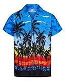 REDSTAR Herren Hawaiihemd - kurzärmelig - Palmenmotiv - Verkleidung Junggesellenabschied - alle Größen - Blau - L