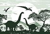 Fototapete Dinosaurier Kinderzimmer Jungs Dino Wandtapete Vlies Tapete Latexdruck UV-Beständig Geruchsfrei Hohe Auflösung Montagefertig (13732, V8 (368x254 cm) 4 Bahnen)