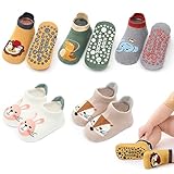 angelikashalala 5 Paar Baby rutschfeste Socken, Anti Rutsch Babysocken with Cartoon Tiermotive für Baby Mädchen Jungen Kinder(3-5 Jahre)