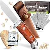 ALTIVATIV - Schnitzmesser Kinder ab 6 Jahren [Tolles Geschenk] Schnittfeste Schnitzhandschuhe für jedes Alter - Extra E-Book Anleitung - Taschenmesser Set mit Messerscheide - Kindermesser ab 6 Jahren