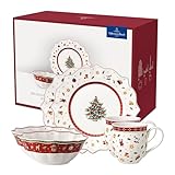 Villeroy & Boch – Toy's Delight 'Breakfast For Two' Frühstücksservice Für 2 Personen, Kaffeeservice Weihnachten, Weihnachtliches Geschirr, 6 Teilig, Premium Porzellan, Weiß/Rot