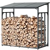 holz4home® Kaminholzregal Außen Holzlager I Größe: 140 x 70 x 145 cm LxBxH I Brennholzregal inkl. Ofenhandschuh I Überdachung mit Stapelhilfe für Brennholz