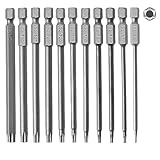 11 Stück Torx Schraubendreher Bit Set, 1/4'x100mm Magnetisch Torx Bit Set Lang, T6/T7/T8/T9/T10/T15/T20/T25/T27/T30/T40 Elektrische Bits Set (11, 100mm)