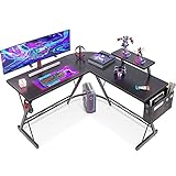 ODK Gaming Tisch, Gaming Schreibtisch Eckschreibtisch für Gamer, Schreibtisch L Form mit Monitorständer für Büro (Schwarz, 127 x 127 cm)