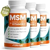 MSM 2000mg pro Tag + natürliches Vitamin C - 3x365 MSM Tabletten mit Methylsulfonylmethan - kompakteres MSM Pulver als bei MSM Kapseln - hochdosiert mit 1000 mg pro MSM Tab - vegan & ohne Zusatzstoffe