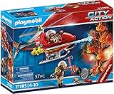 PLAYMOBIL City Action 71195 Feuerwehr-Hubschrauber, Feuerwehr-Helikopter mit Löschkanone, Spielzeug für Kinder ab 4 Jahren
