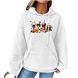 Generisch Langärmeliges Kapuzenpullover für Damen, leichter bedruckter Pullover Pinguin Pulli Damen (White, XL)