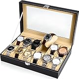 Retoo Uhrenbox 12 uhren, Uhrenkasten mit 12 Fächern, Uhrenkoffer mit herausnehmbaren Uhrenkissen, Premium-Uhrenschatulle, PU-Leder, Weihnachten Geschenk 30 x 20 x 8 cm Uhren Aufbewahrungsbox Watch Box
