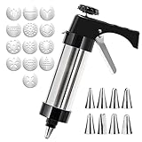 QZYFCT Edelstahl Cookie Press Gun Kit, Kuchen Frosting Dekoration Set Mit 13 Scheiben und 8 DüSen, Cookie Press Pump Maschine FüR Geburtstage, Partys und Mehr!,blackandsilver