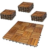 BigDean 33er Pack Holzfliesen für Balkon 30x30 cm - 3 Quadratmeter - aus Akazien-Holz - Bodenbelag Holzboden Klicksystem Balkonfliesen Klickfliesen