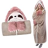 iyoimono Rosa Faultier Geschenk für Frauen Tragbare Decke Sofadecke Sloth Kuscheldecke Flauschig Cartoon Kuscheldecke Niedliches Tiermuster Wohndecke 152 * 125cm