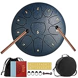 YUEHAO Tongue Drum 11 Noten 6 Zoll,Zungentrommel Scheibentrommel,Steel Pan Töne Schlaginstrument Hand mit Zubehörbox,Tasche,Fingerpick,Musikbuch und Schlägel für Meditation Yoga Klangheilung