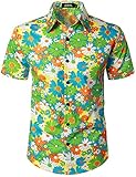 JOGAL Herren Blumen Kurzarm Baumwolle Hawaii Hemd Gelb Gänseblümchen Groß