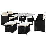 Casaria® Polyrattan Gartenmöbel Set Cube Tisch 120x120cm 4 Stühle 4 Hocker 7cm Auflagen Draußen Platzsparend Wetterfest Terrasse Balkon Möbel Sitzgruppe