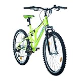 BIKE SPORT LIVE ACTIVE Bikesport Parallax 24 Zoll Mountainbike komplett gefedert 18 Gänge, Fahrrad Jungen Mädchen geeignet von 130 – 155 cm (Neongrün Matt)