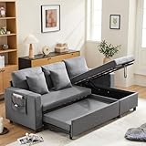 GM Ultra Sofa mit Schlaffunktion, SchlafSofa mit Bettkasten, Sofa L Form, Moderne Couch mit Stauraum und Chaiselongue, EckSofa mit Taschen, Wohnzimmer Couch Sofabett, Dunkelgrau