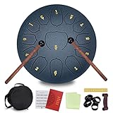 JAMITE Tongue Drum 13 Noten 10 Zoll,Zungentrommel Scheibentrommel,Steel Pan Töne Schlaginstrument Hand mit Zubehörbox,Tasche,Fingerpick,Musikbuch und Schlägel für Meditation Yoga Klangheilung