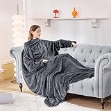 Aisbo TV Decke mit Ärmeln und Füßen - Übergroße Kuscheldecke mit Ärmel und Fußtasche, Decke zum Anziehen Erwachsene Wearable Blanket, Dunkelgrau Ganzkörper Decke mit Armen als Geschenke für Frauen