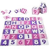 Juskys Kinder Puzzlematte Juna 36 Teile mit Buchstaben A-Z & Zahlen 0-9 - rutschfest — rosa für Mädchen - Puzzle ab 10 Monate - Spielmatte