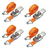 AmazonBasics Ratchet Tie Down Straps, With Hook Ratchet Strap & Lashing Strap, total 4m Long, 25mm Wide, Load capacity 800 kg , DIN EN 12195-2 certified, Orange, 4-pack