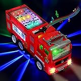 Xruison Feuerwehrauto Spielzeug Auto mit Sound und Licht, 4D LED Licht Feuerwehr Spielzeug, Groß Elektrisch Feuerwehrauto, Beleuchtete Spielzeugauto Geschenk für Kinder Jungs Mädchen
