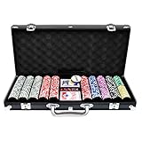 UISEBRT Pokerkoffer Set 500 Chips - Pokerset Laser inkl. 2X Pokerdecks, 5X Würfel, 3X Dealer Button (500 Chips, Schwarz Aluminium-Gehäuse)