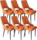 Küchen-/Esszimmerstühle, 6er-Set, PU-Leder, Lounge-Thekenstühle für das Wohnzimmer, stabile Metallbeine aus Karbonstahl, Bequeme Akzentstühle (Farbe: Orange)