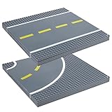 Strictly Briks - Bauplatten Straße - Geraden und Kurven - Bauplatten für Straßen, Städte, Garagen & mehr - 100% kompatibel mit allen führenden Marken -25,4x25,4 cm-8 Stück (4 gerade und 4 mit Kurven)