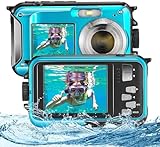 Biebuxo Unterwasserkamera Full HD 2.7K 48MP 16X Digitalzoom wasserdichte Kamera kinder 10FT Unterwasser Kamera Doppelte für Selbstauslöser Unterwasser, Schwimmen, Urlaub